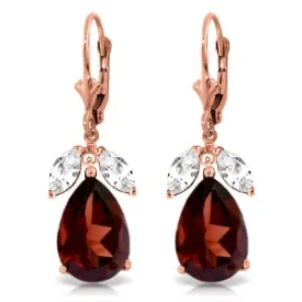 13 Carat 14K Solid Rose Gold Leverback Earrings Garnet Rose Topaz