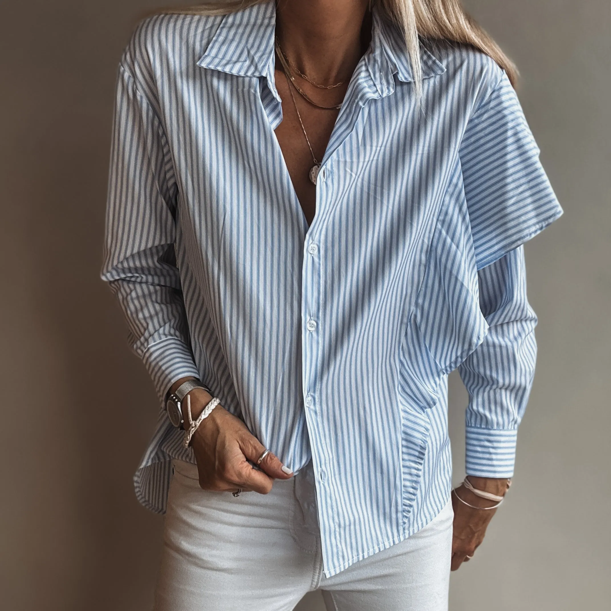 Asymmetic ruffle stripe Blouse *NEW*