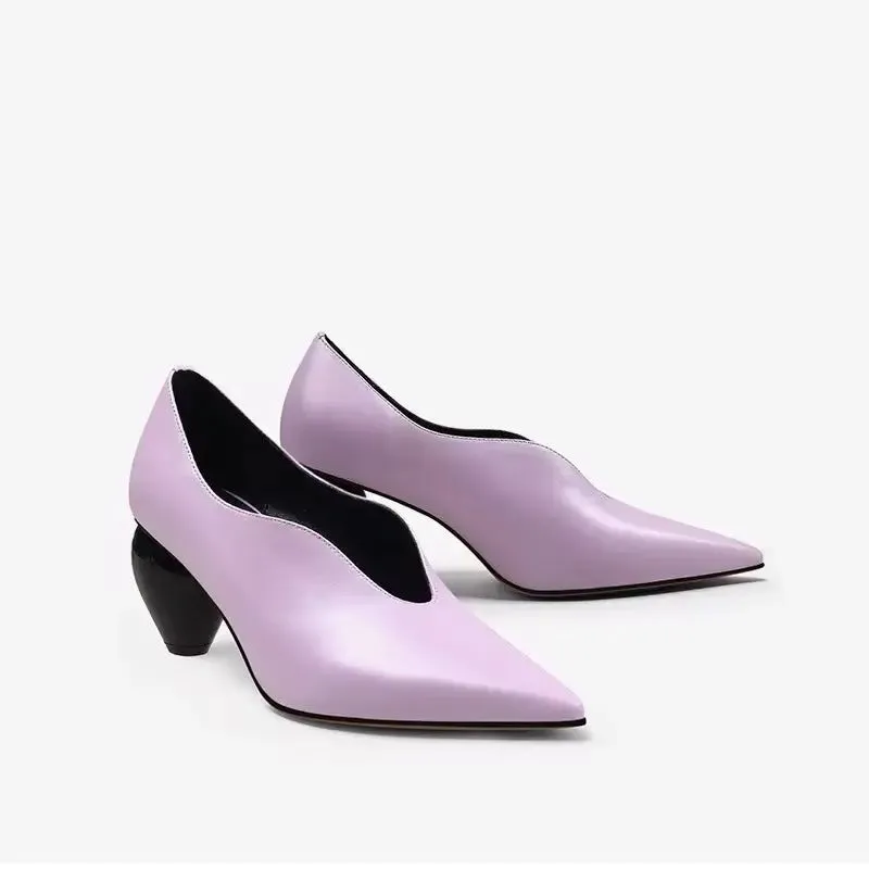 Breigh Lilac Curve Shaped Leather Pumps