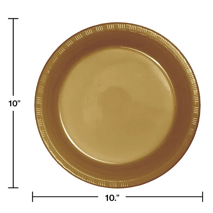 Bulk Glittering Gold Plastic Banquet Plates 10.25 inch (240 per Case)