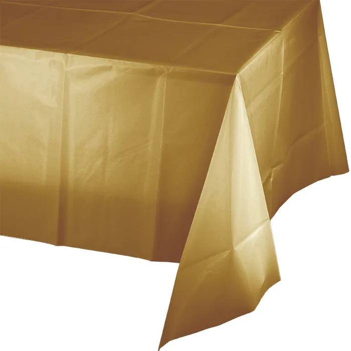 Bulk Glittering Gold Plastic Table Covers 54 inch x 108 inch (12 per Case)