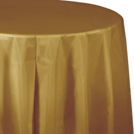 Bulk Glittering Gold Round Plastic 82 inch Table Covers (12 per Case)