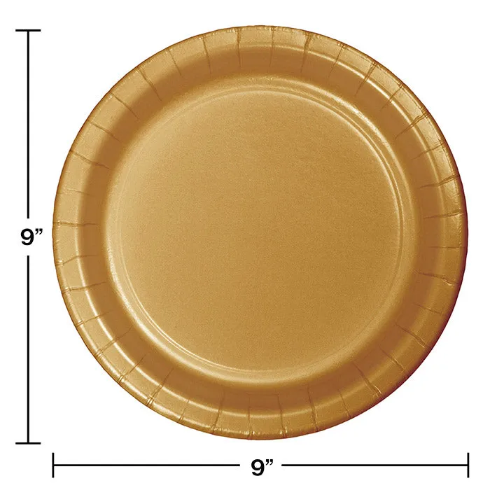 Bulk Glittering Gold Sturdy Style Paper 8.75 inch Dinner Plates (240 per Case)