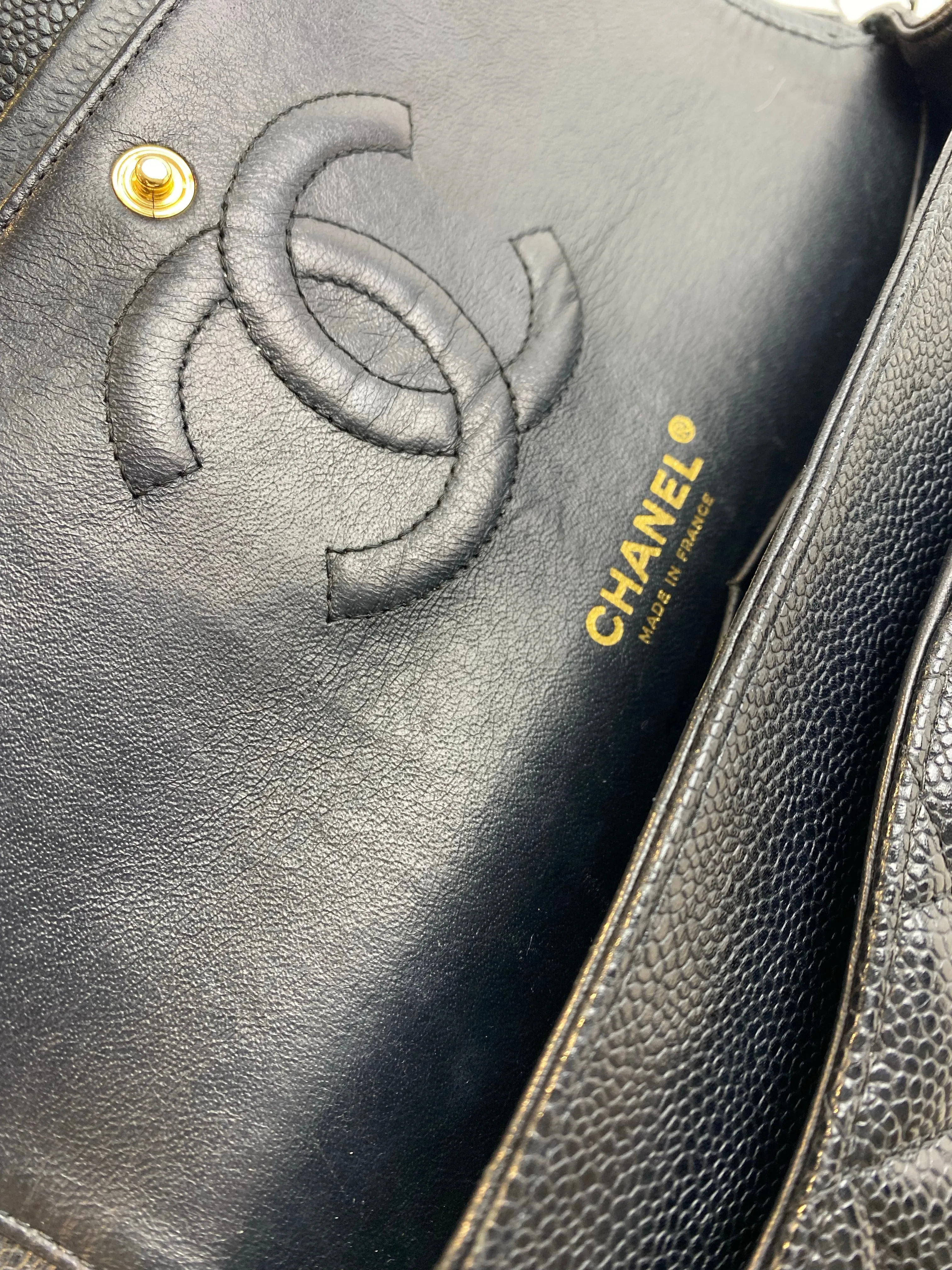 Chanel Black Caviar Leather Classic Medium Double Flap