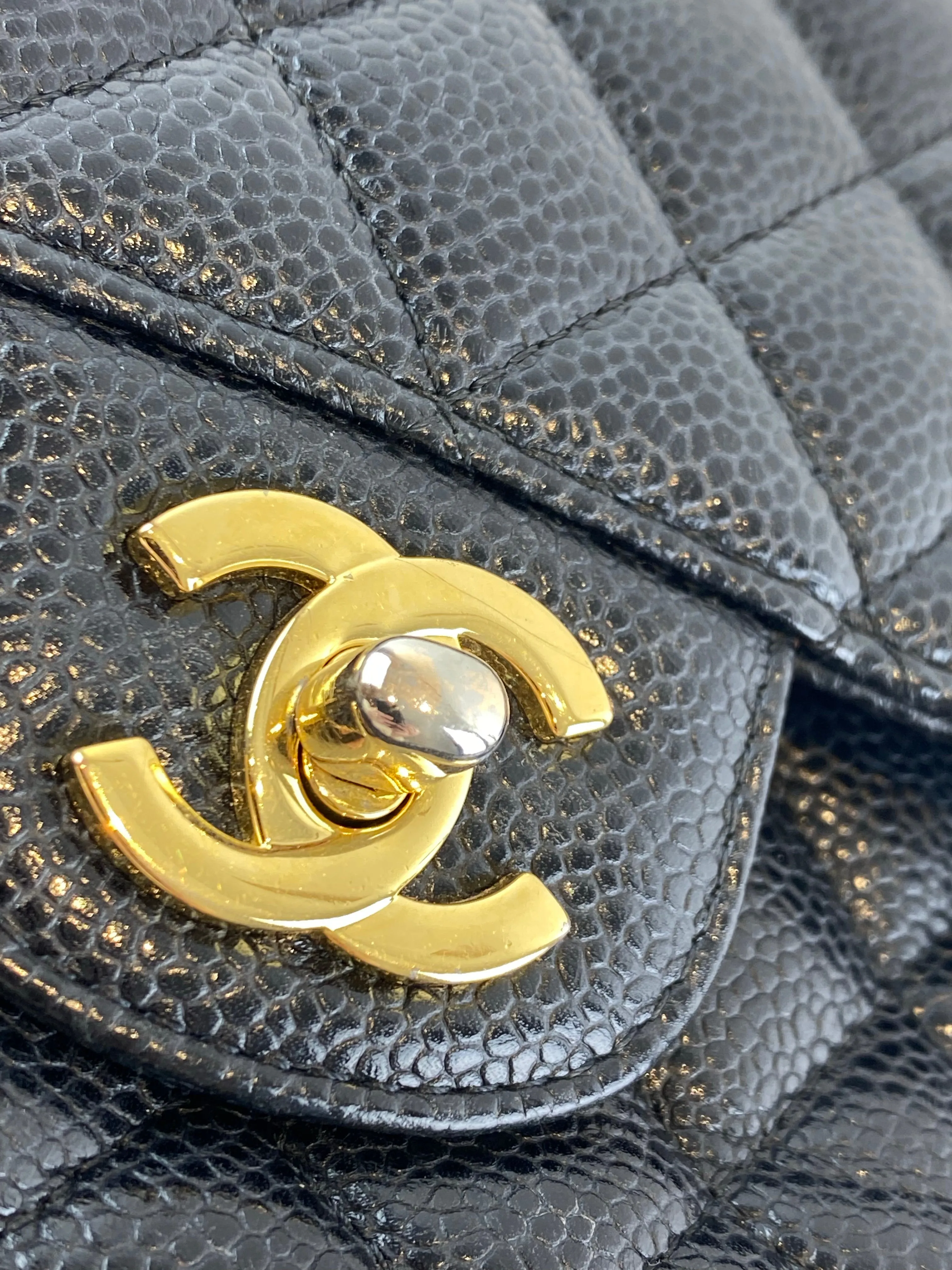 Chanel Black Caviar Leather Classic Medium Double Flap