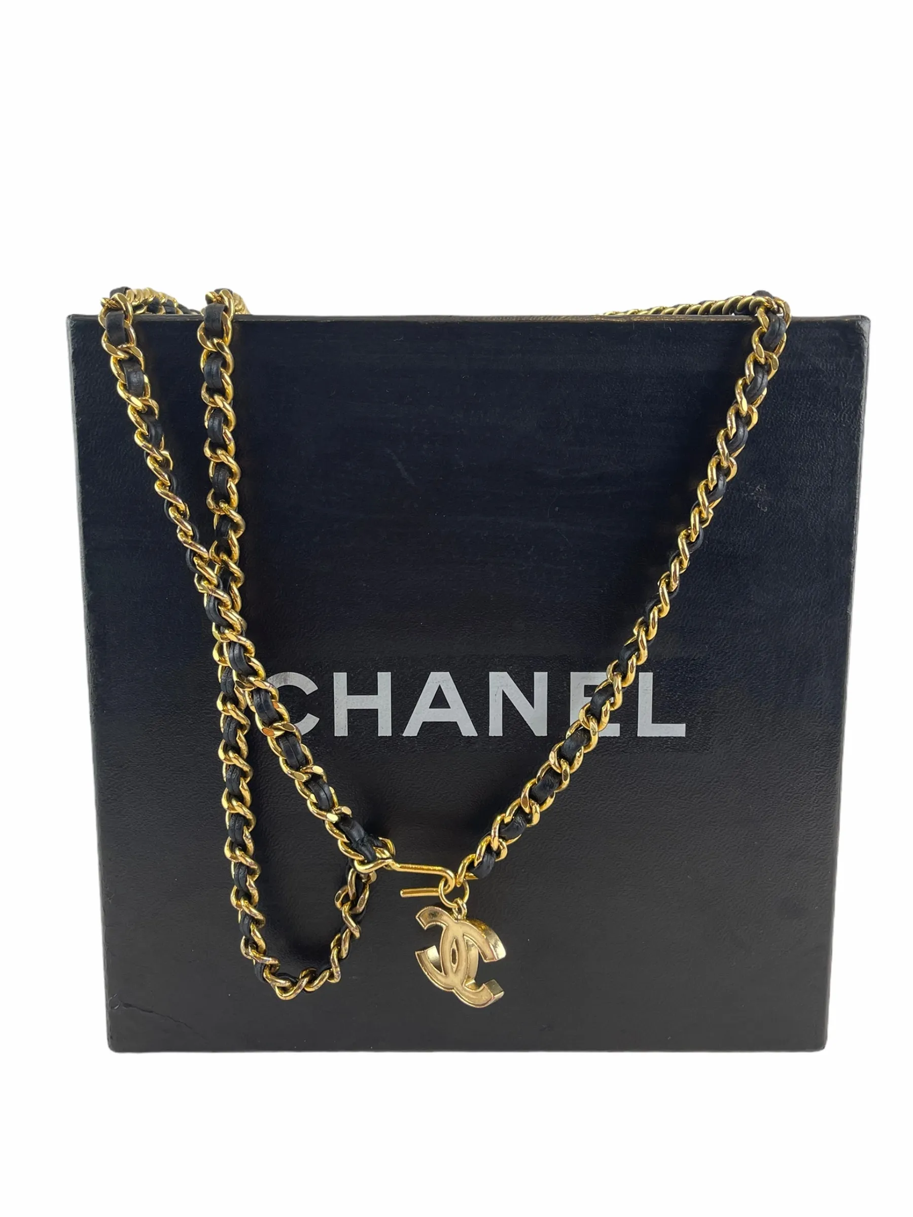 Chanel Black Leather & Goldtone Belt