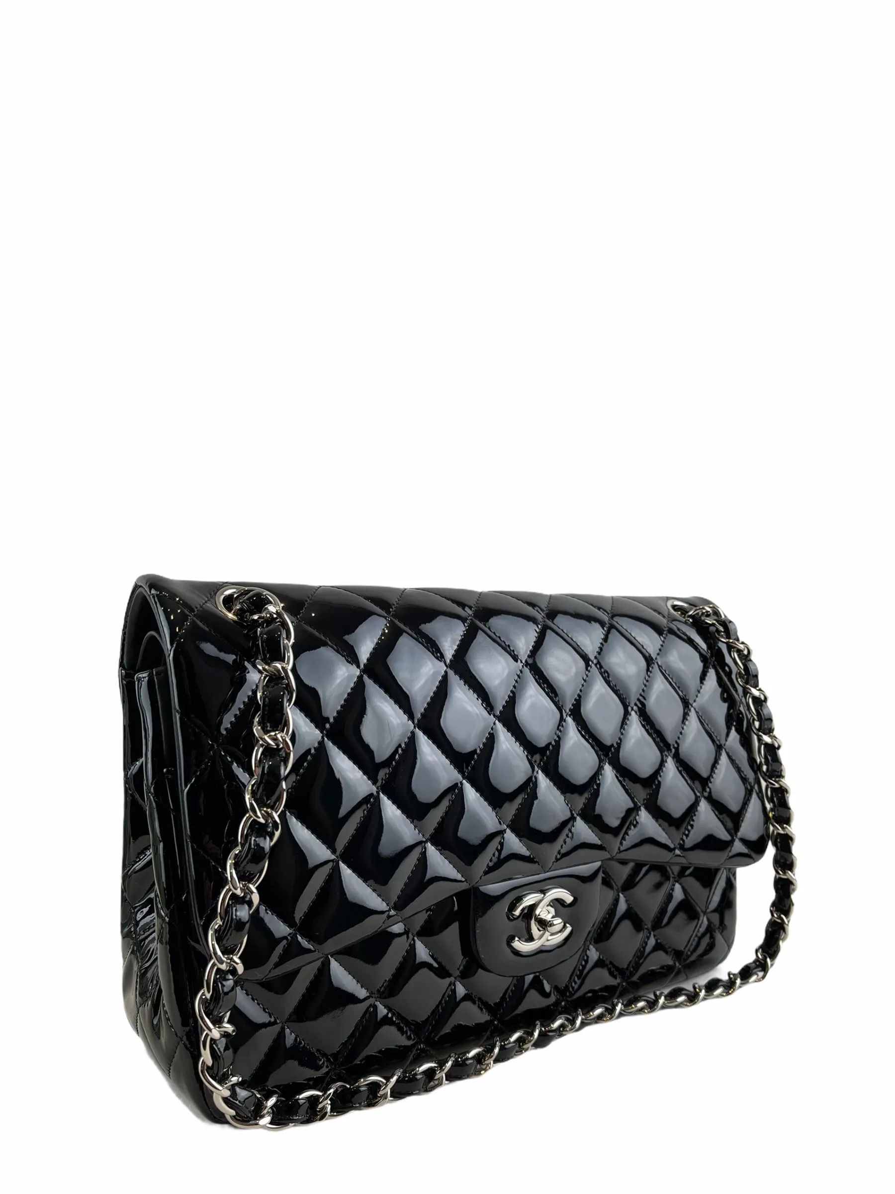 Chanel Black Patent Leather Jumbo Doubke Flap