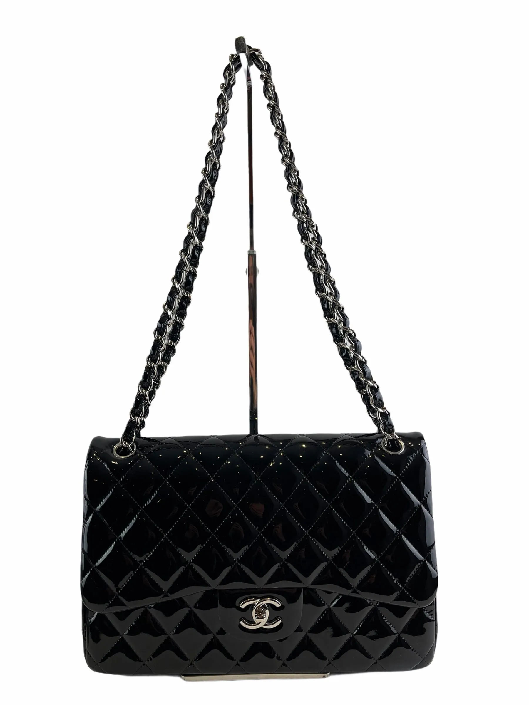 Chanel Black Patent Leather Jumbo Doubke Flap