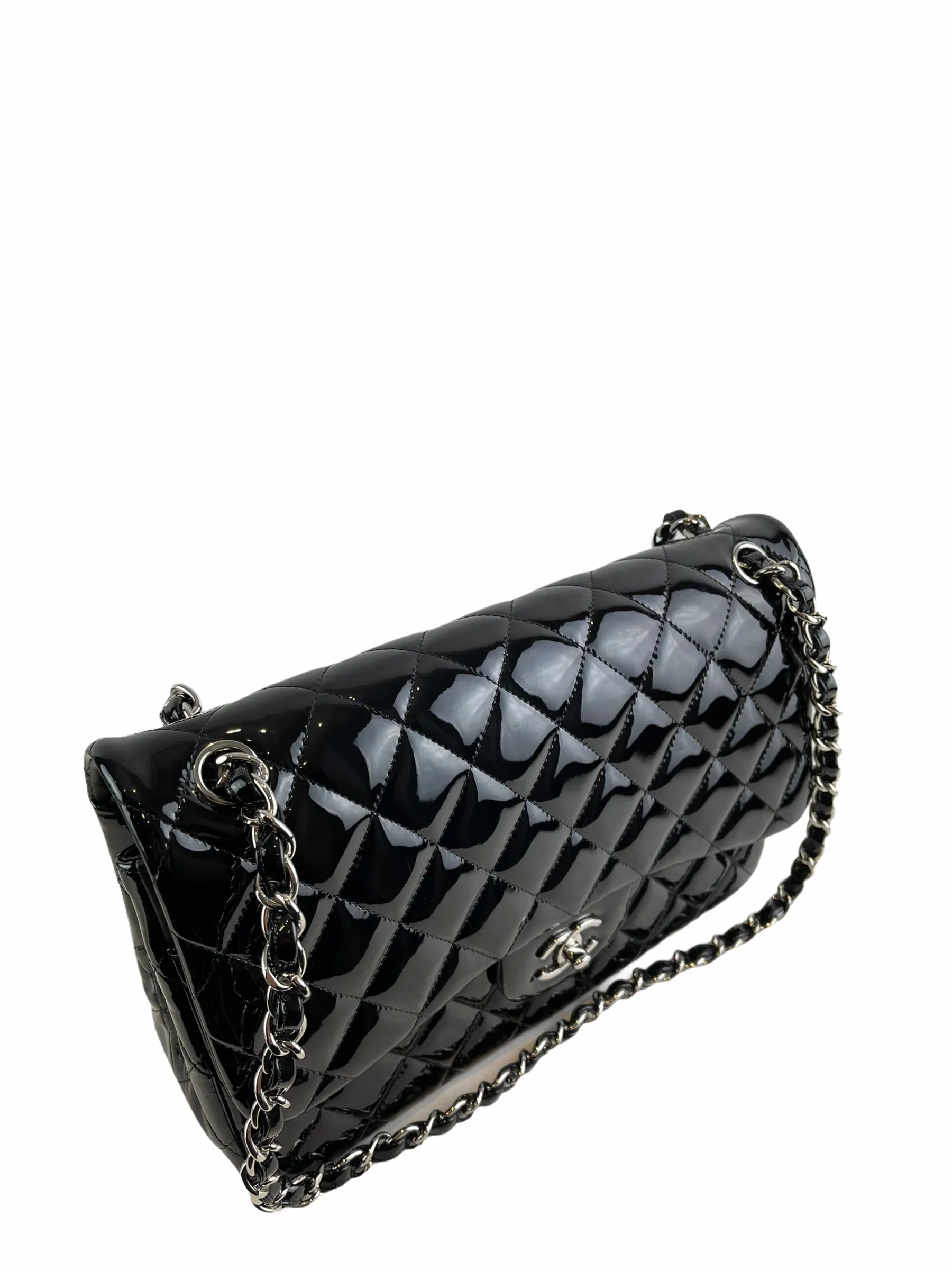 Chanel Black Patent Leather Jumbo Doubke Flap