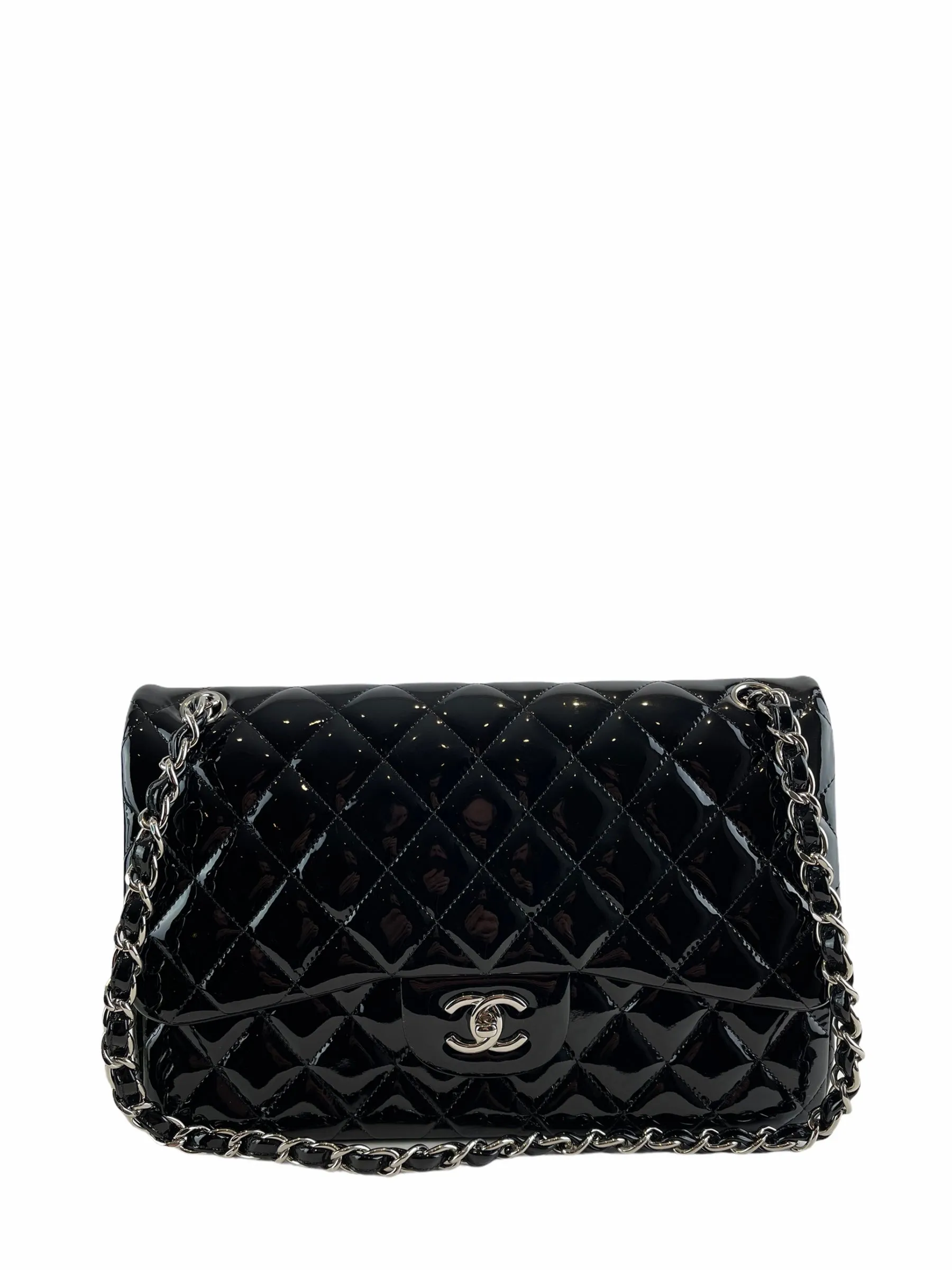 Chanel Black Patent Leather Jumbo Doubke Flap