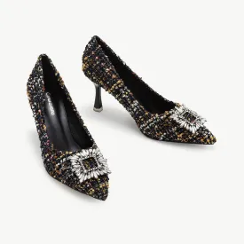 Crystal Buckle Tweed Pumps (Olivia) Multi Color