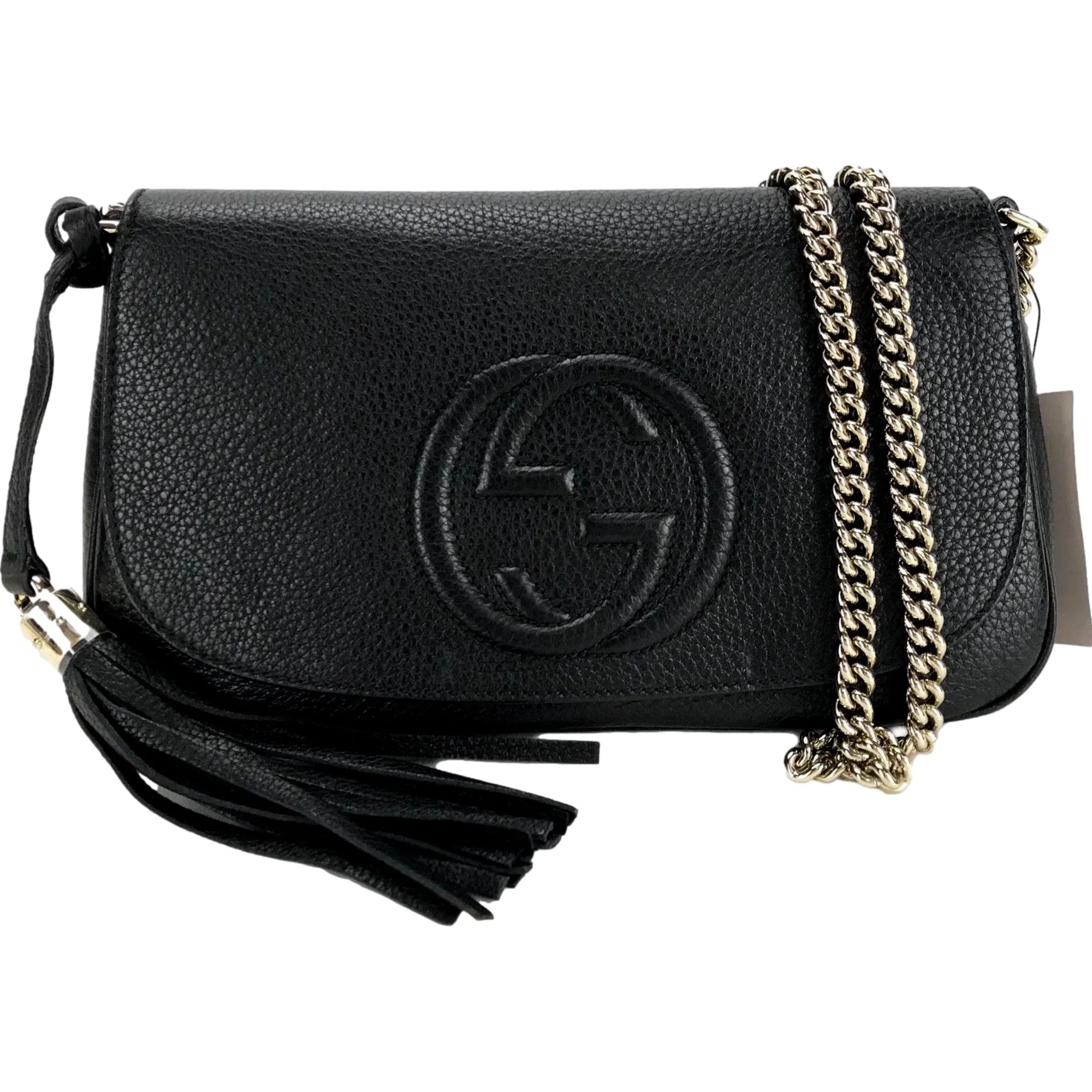 Gucci Soho Disco GG Black Calf Leather Tassel Chain Crossbody Bag Pre-owned