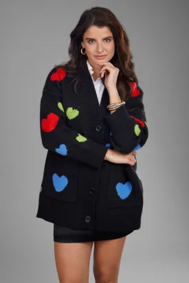 Multicolored Heart Buttoned Cardigan