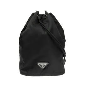 Prada Black Tessuto Nylon Triangle Logo Drawstring Bucket Bag