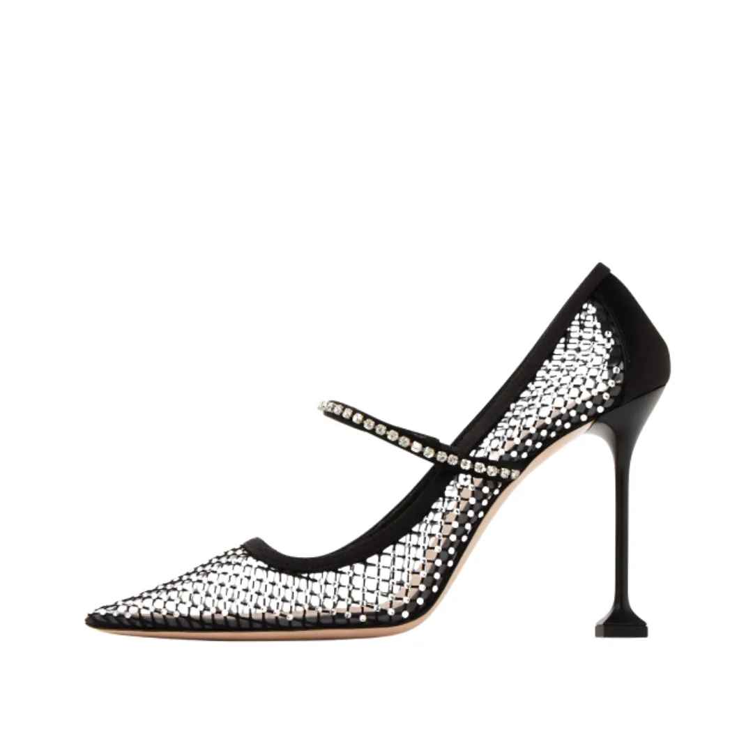 Pre Order:  Pointed Water Diamond Mesh Stiletto Pumps