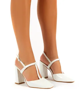 Romy White Closed Toe Block Heels