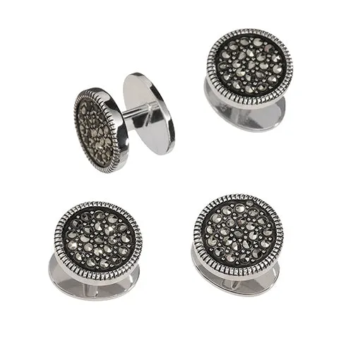 Round Marcasite Pave' Sterling Silver Tuxedo Studs