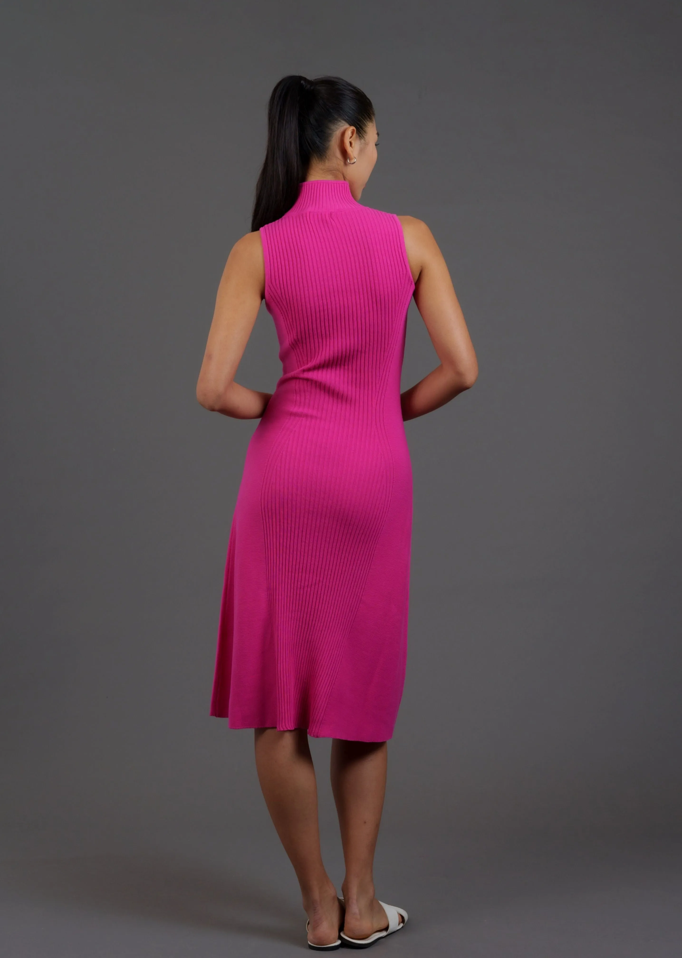 Sleeveless Ribbed Knitted Qipao (Fuchsia)