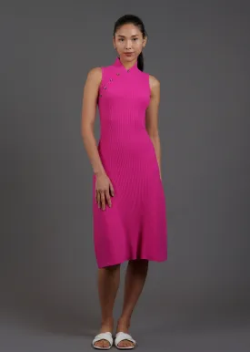 Sleeveless Ribbed Knitted Qipao (Fuchsia)