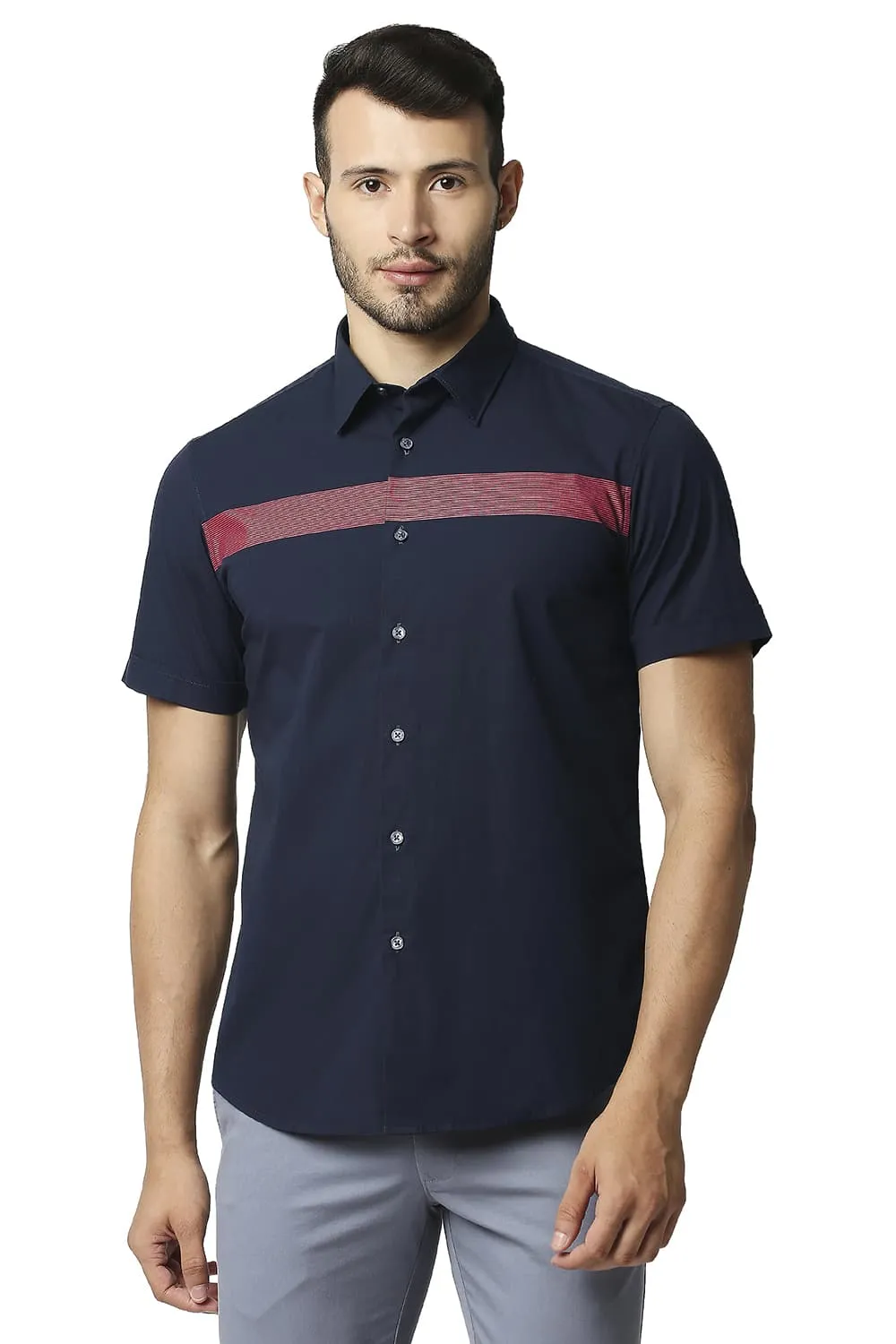 Slim Fit Poplin Stretch Stripe Halfsleeves Shirt