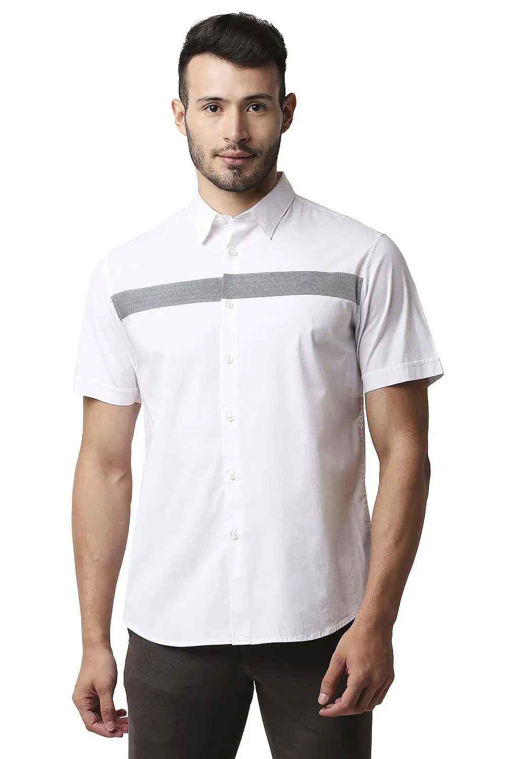 Slim Fit Poplin Stretch Stripe Halfsleeves Shirt