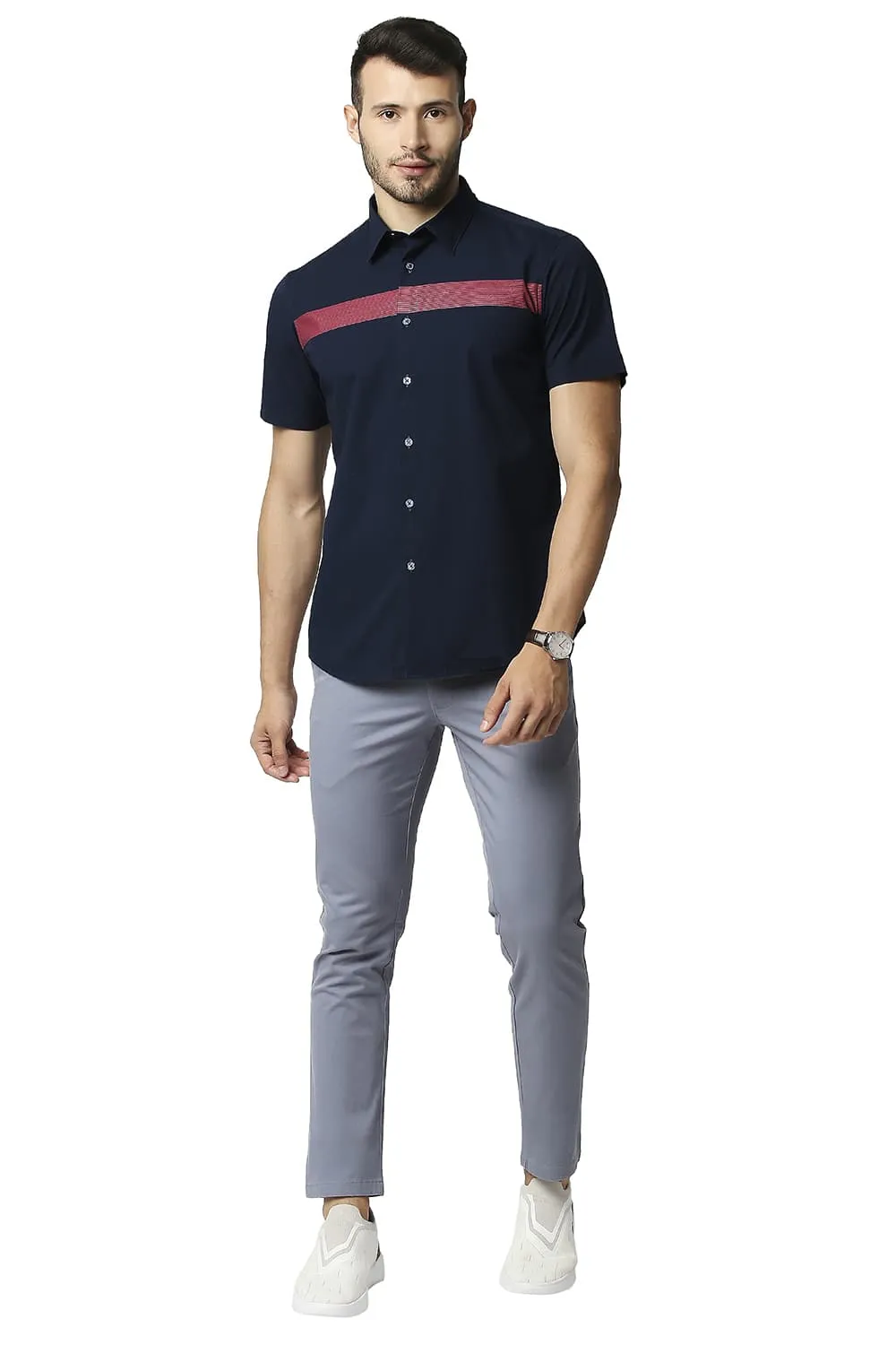 Slim Fit Poplin Stretch Stripe Halfsleeves Shirt