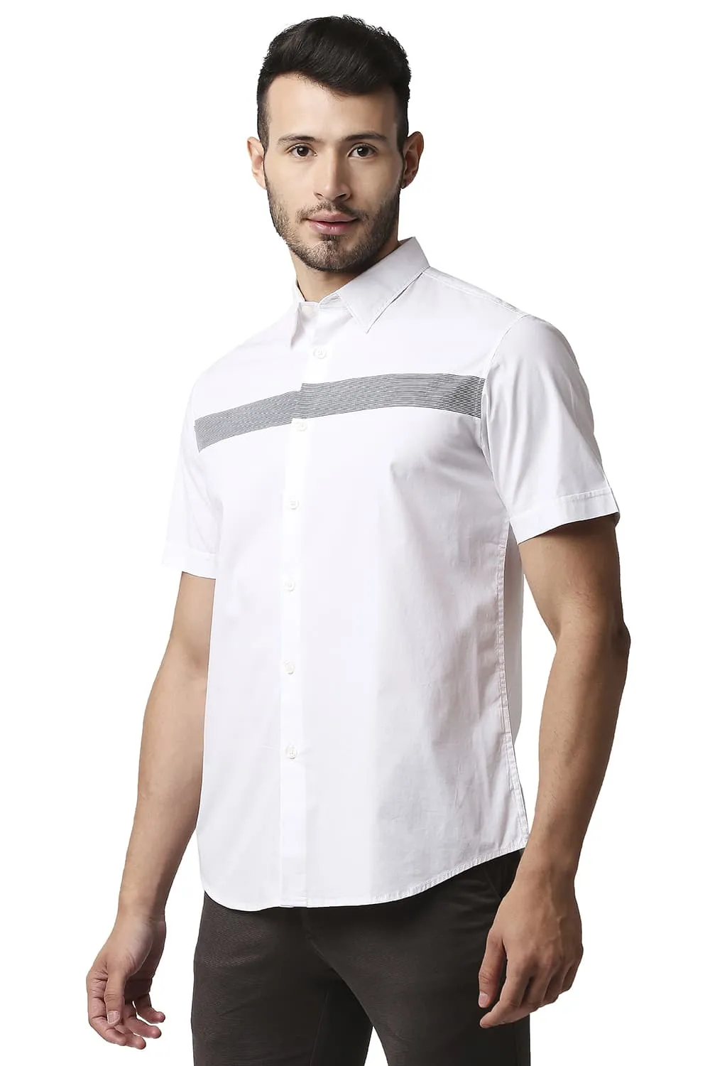 Slim Fit Poplin Stretch Stripe Halfsleeves Shirt