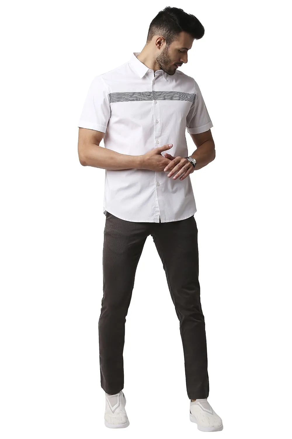 Slim Fit Poplin Stretch Stripe Halfsleeves Shirt