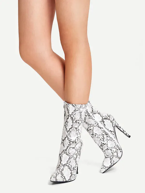 Snakeskin Side Zipper Stiletto Boot