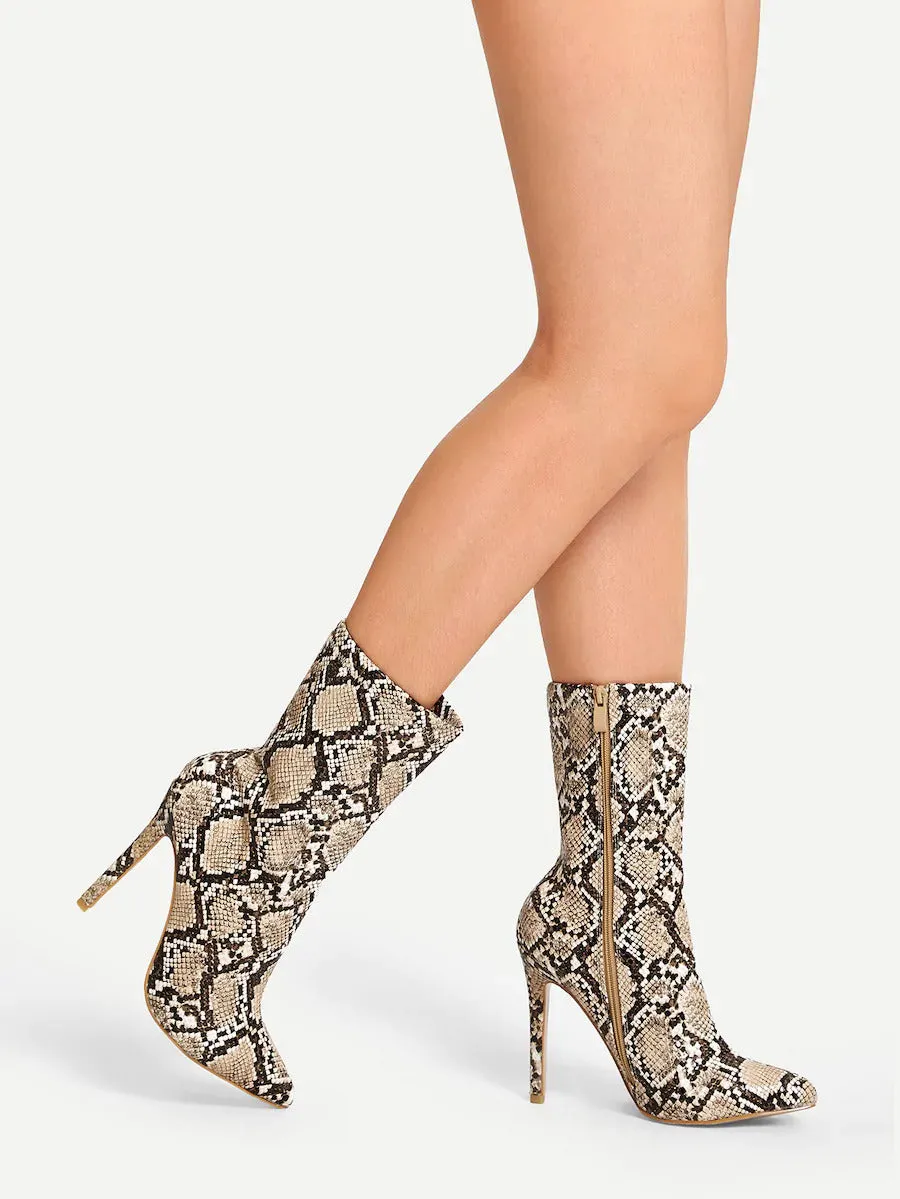 Snakeskin Side Zipper Stiletto Boot