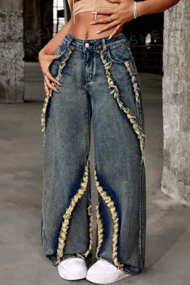 Stylish High Waist Raw Trim Jeans