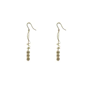 Trio Fresh Water Pearl With Twisted Bar 18K Gold Earrings