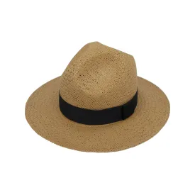 Wide Brim Fedora Panama Sun Hat Straw Black Banded GN61334