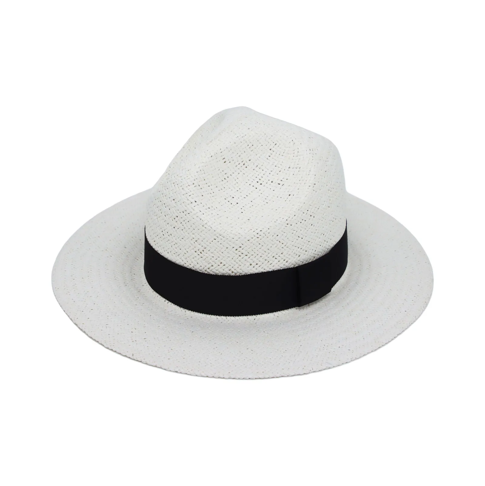 Wide Brim Fedora Panama Sun Hat Straw Black Banded GN61334