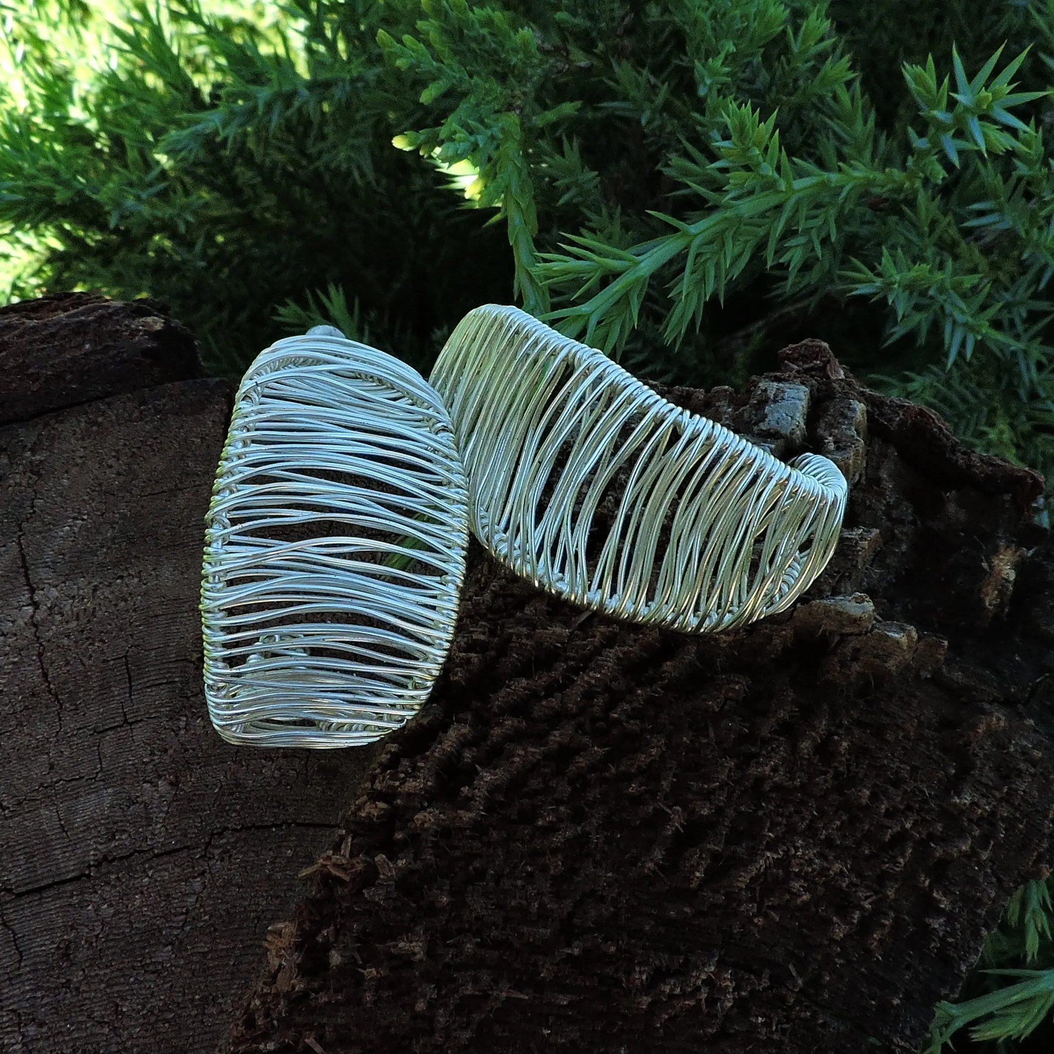 Wire Wrapped Silver Stud Earrings